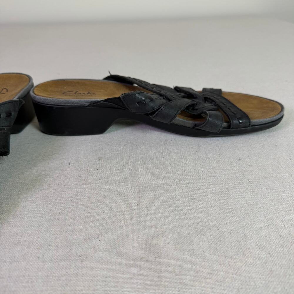 Clarks Bendables Black Leather Slide Sandals Womens 11N Gina Eagle Comfort Mules - Picture 8 of 11